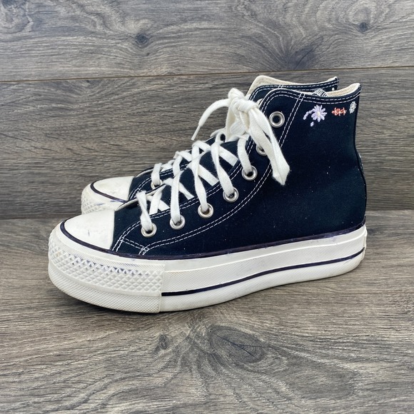 Converse All Star Lift Platform Embroidered Sneakers Women's Size 5.5 Black - Picture 1 of 12